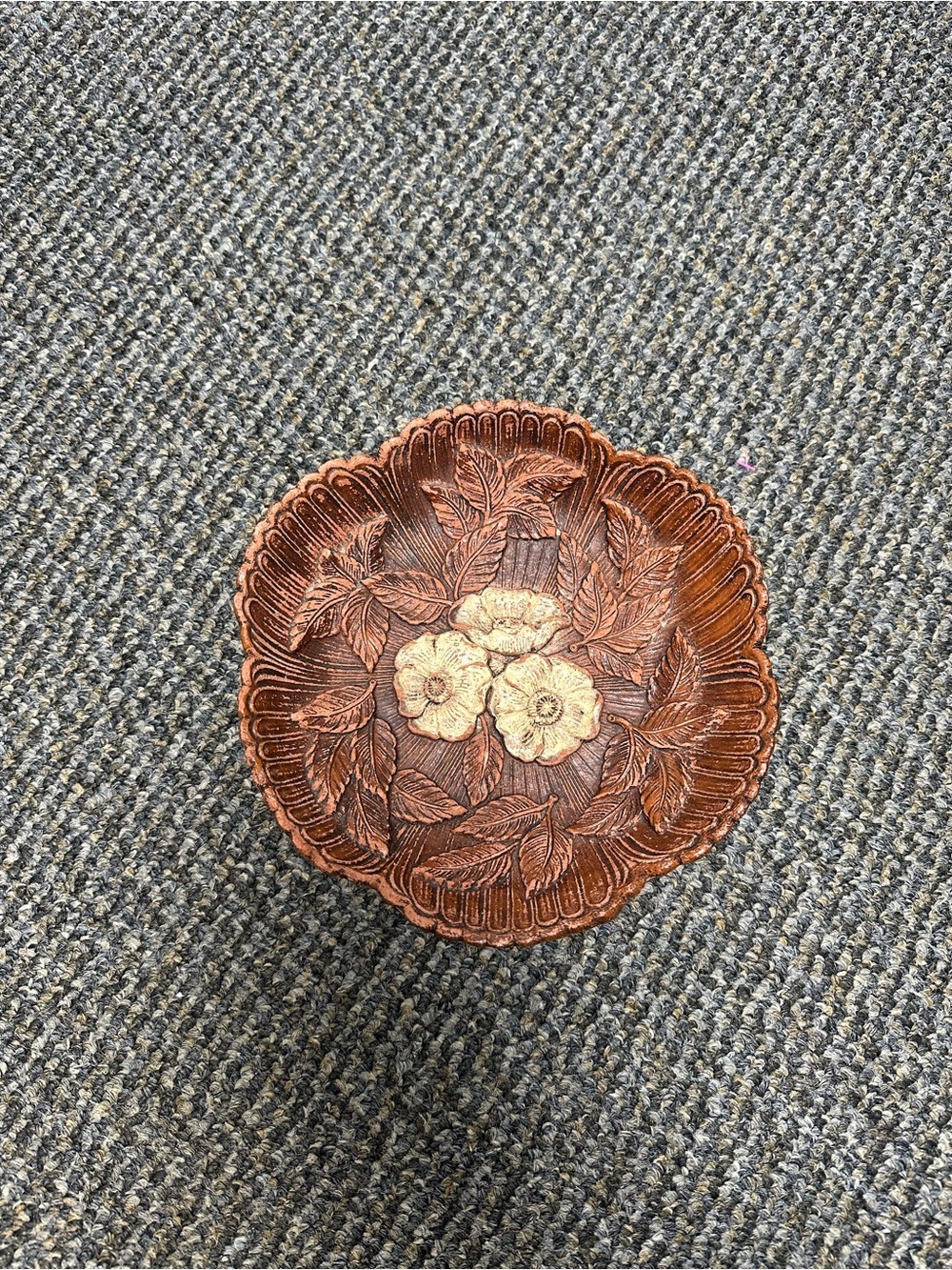 1951 Faux Wooden Floral Decor Bowl in Brown
